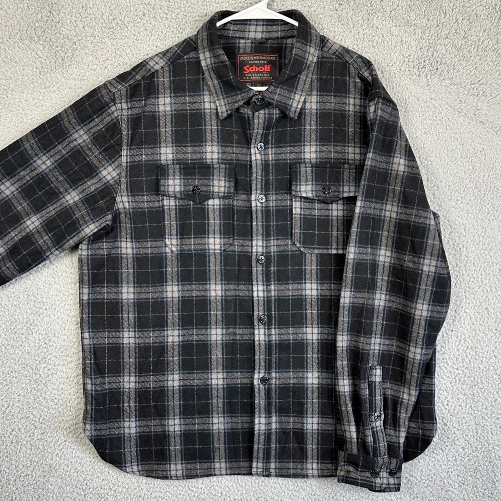 Schott Mens 2XL‎ Shirt Button Up Black Wool Blend US Nautical Armed Forces EUC